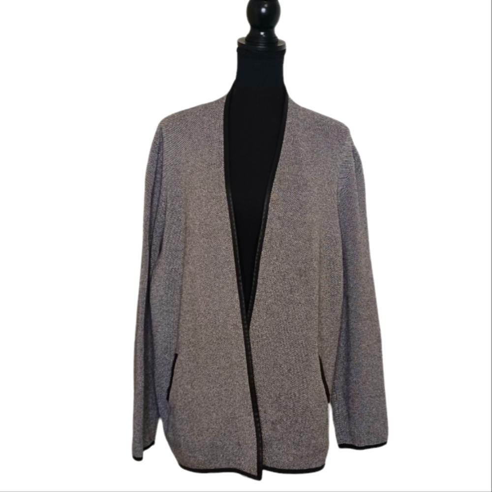 Chico's Open Front Knit Faux Leather Trim Sweater Coat Women's Sz XL/16